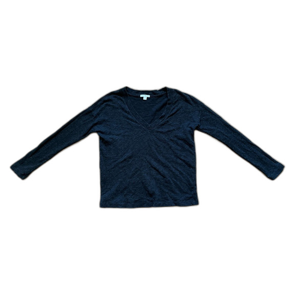 Standard JAMES PERSE Black Heather Long Sleeve V Neck T Shirt Tee Women's Size 2 - Picture 1 of 8